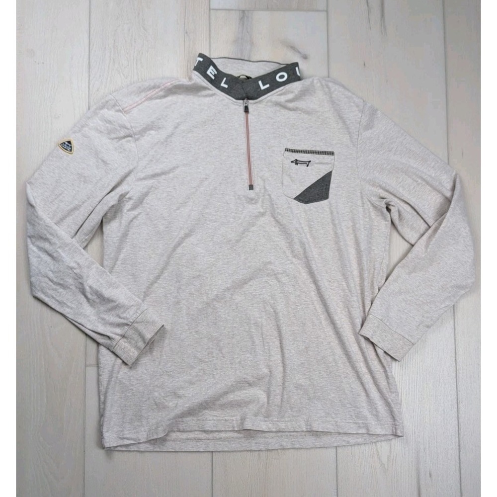 Louis Castel 1/4 Zip Long Sleeve Pocket Shirt Mens 110 XL‎ Beige Spellout Golf